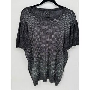On 12th Plus Metallic Knit Top Womens 2X Silver Excellent Flutter Sleeve Shimmer